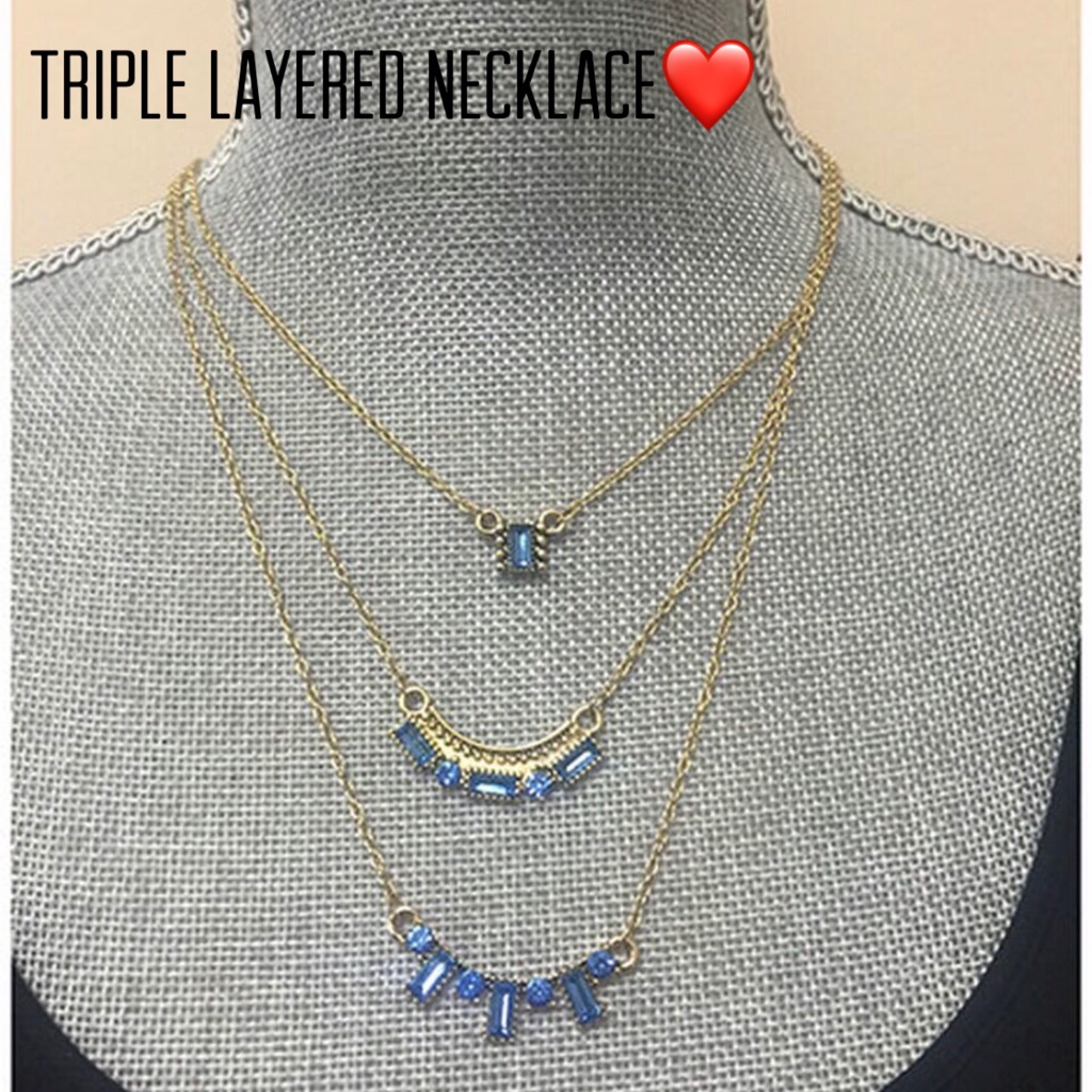 Meridian Blue Crystal Baguette 3 Layer Necklace